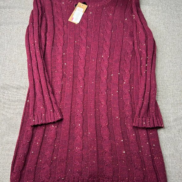Cremieux Sweater Top Women's Small Round Neck Maroon w/ Gold Sequins NWT - Picture 4 of 13